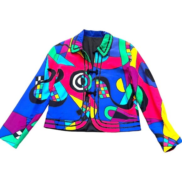 Color Block Pop Art Jacket Women's Multicolor Colorful Retro 80's - Picture 1 of 8